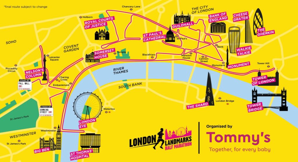 London Landmarks Half 2023 route map