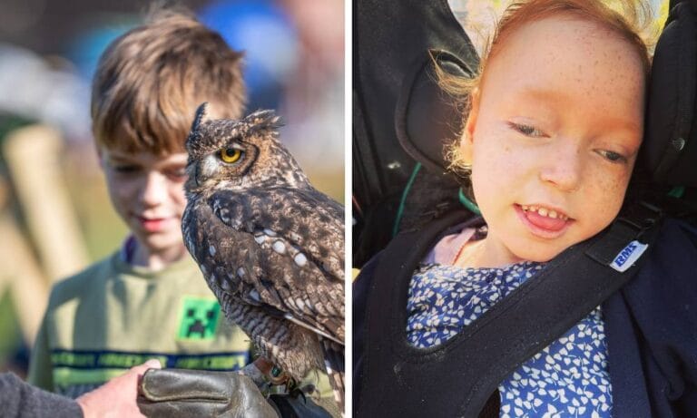 Montage of Nora and her brother with an owl