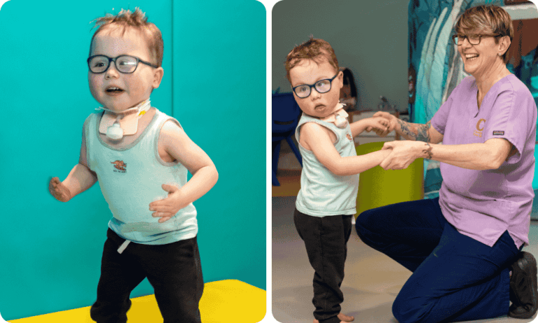 montage of Beau having fun, with a healthcare worker