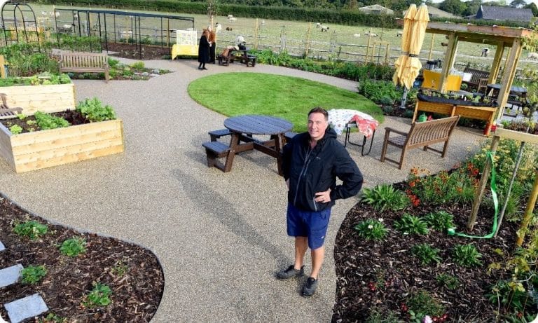 Grounds manager Nick stands in the new kitchen garden at Chestnut tree House